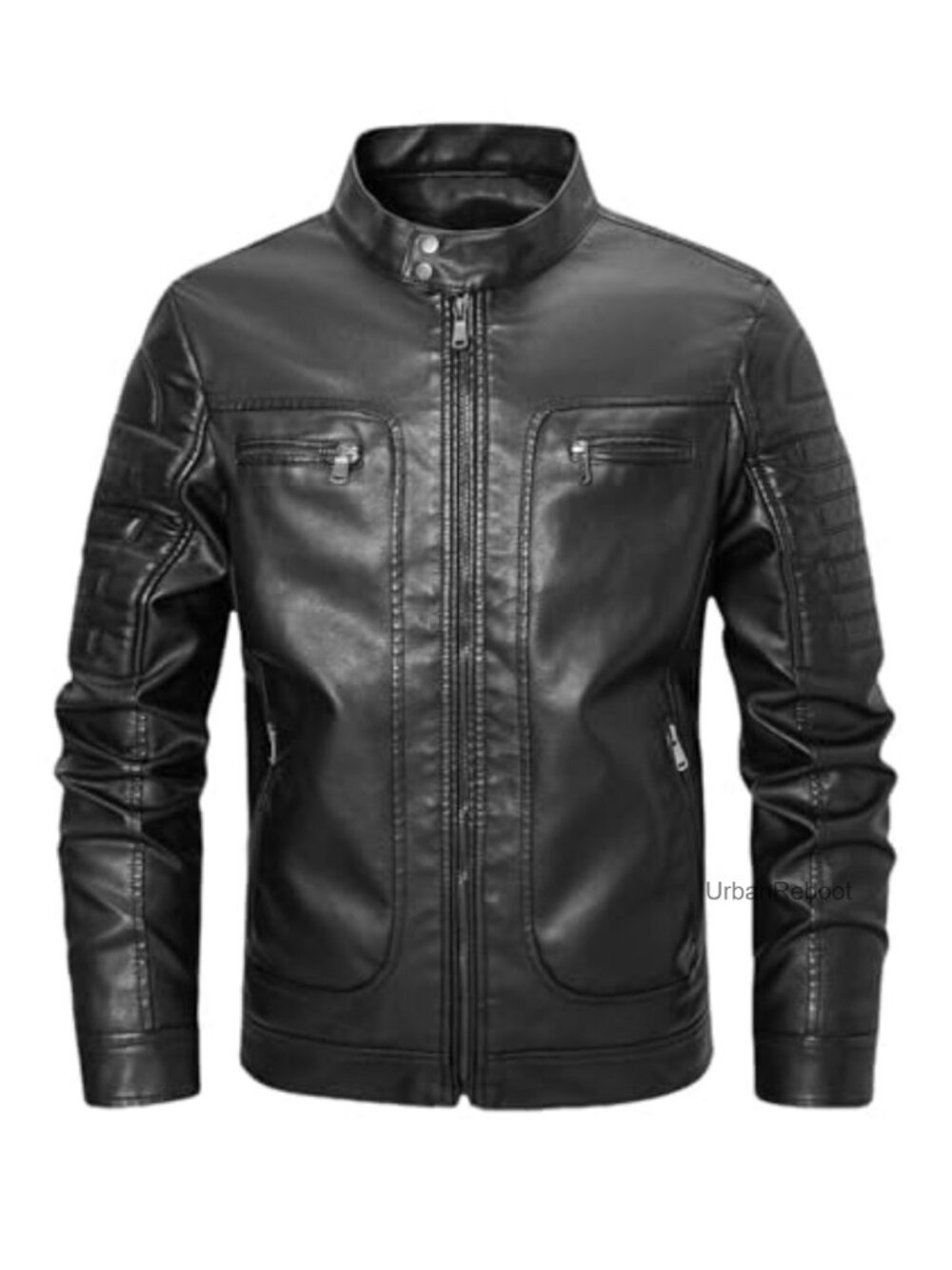 Men's Faux Leather Zip Up Moto Biker Jacket Winter Coat Plush Lined